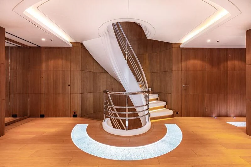 a staircase in a building aboard FELIX Yacht for Sale