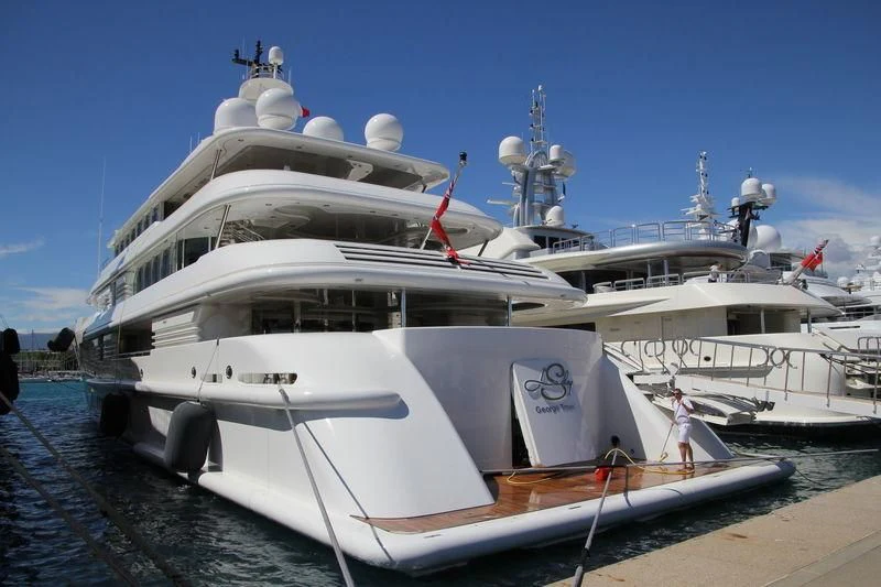 a large white boat aboard FELIX Yacht for Sale