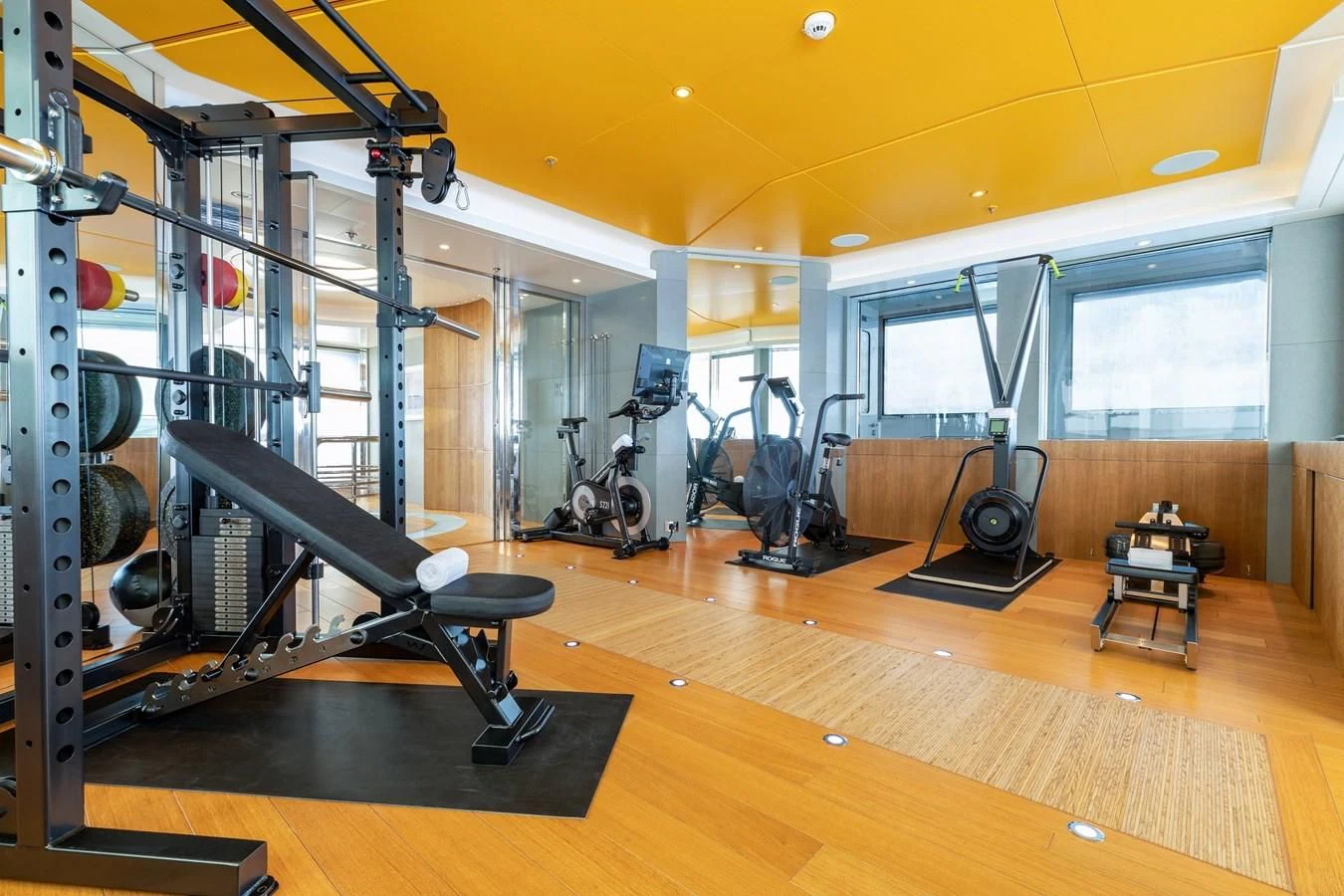 a gym with equipment aboard FELIX Yacht for Sale