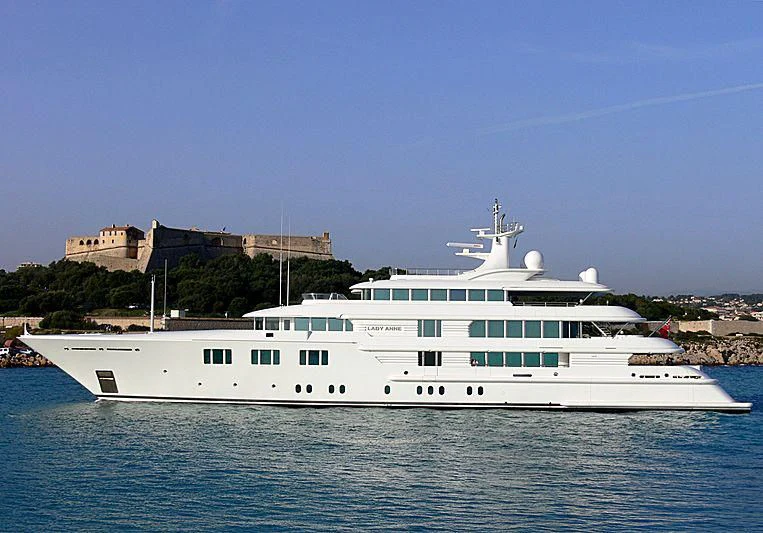 a large white boat on the water aboard FELIX Yacht for Sale