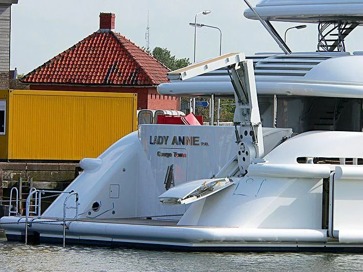 a white boat on a trailer aboard FELIX Yacht for Sale