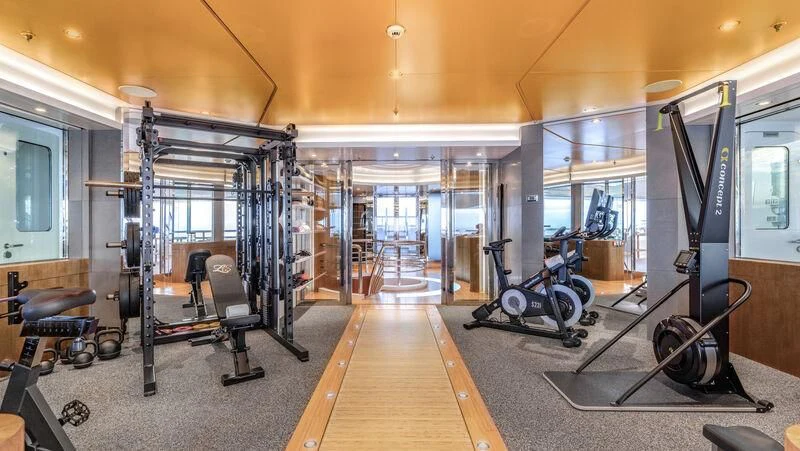 a gym with exercise equipment aboard FELIX Yacht for Sale