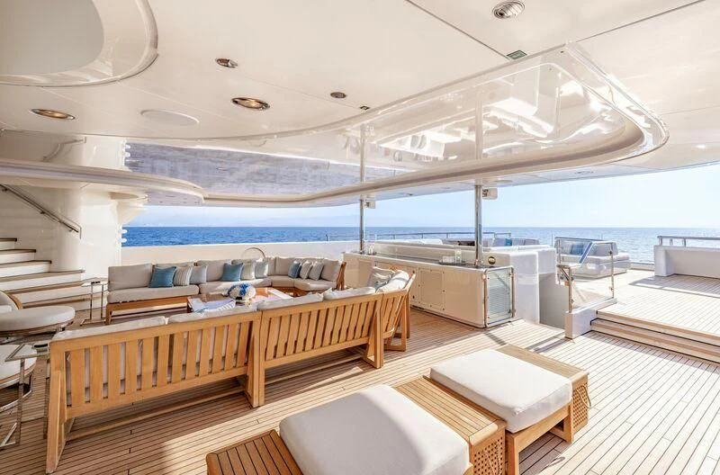 a large room with a large boat aboard FELIX Yacht for Sale
