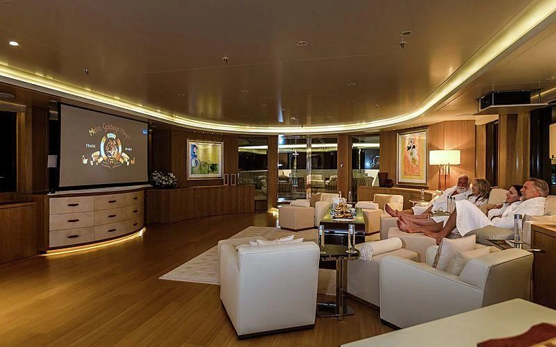a group of people sitting in a living room aboard FELIX Yacht for Sale