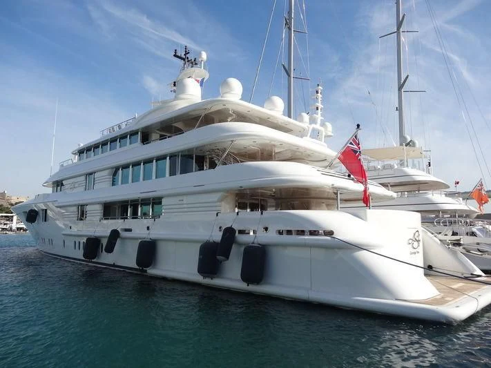 a large white boat in the water aboard FELIX Yacht for Sale