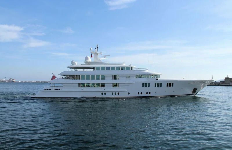 a large white boat in the water aboard FELIX Yacht for Sale