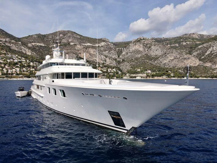 a white yacht in the water aboard FELIX Yacht for Sale