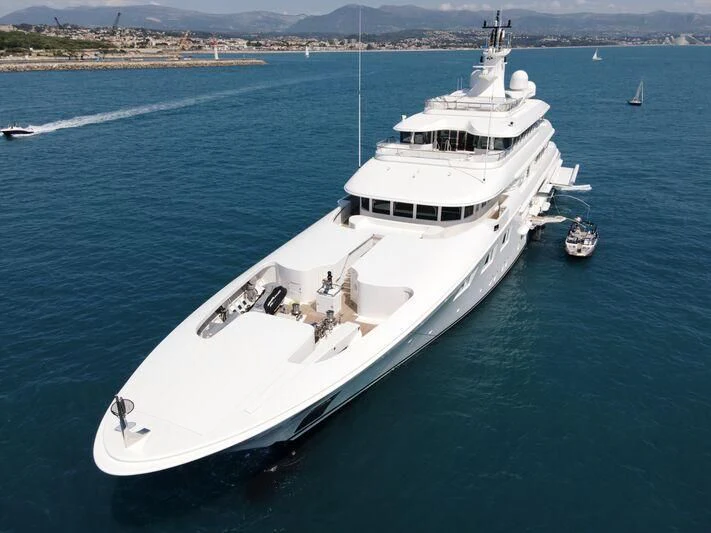 a white yacht on the water aboard FELIX Yacht for Sale