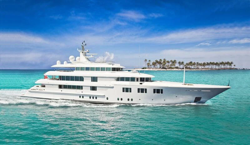 a white boat in the water aboard FELIX Yacht for Sale