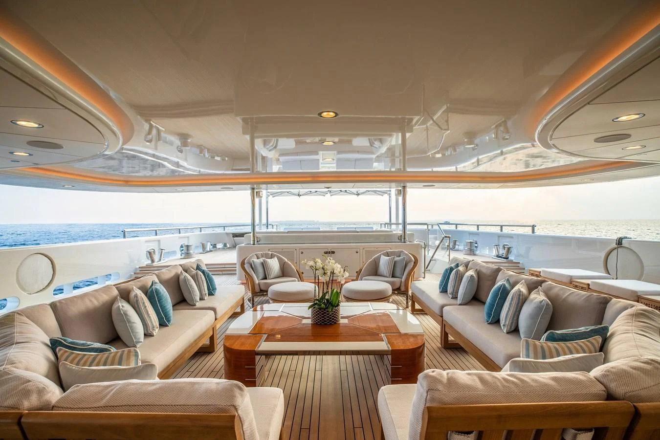 a large living room with a large window aboard FELIX Yacht for Sale