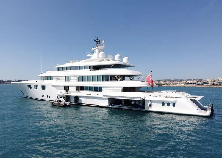 a large white boat in the water aboard FELIX Yacht for Sale
