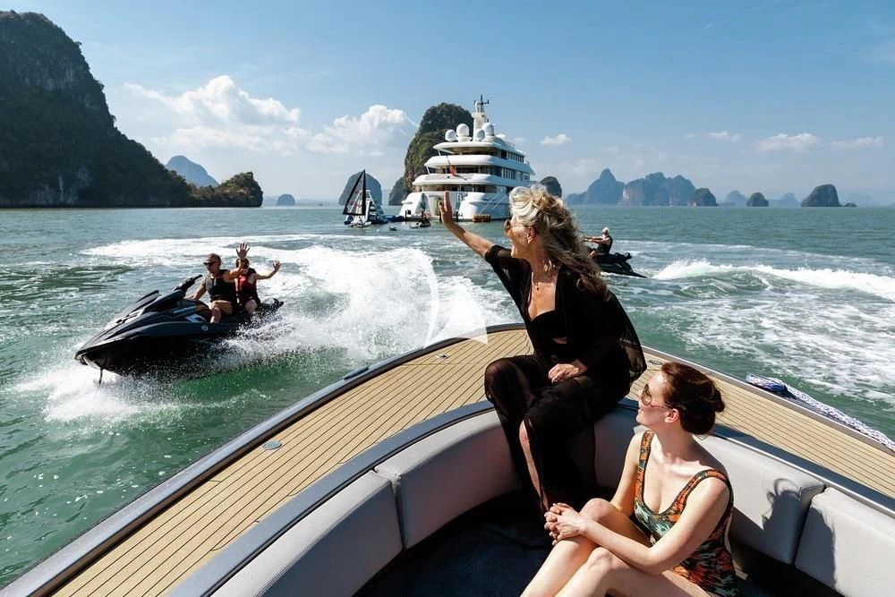 a group of people on a boat aboard FELIX Yacht for Sale