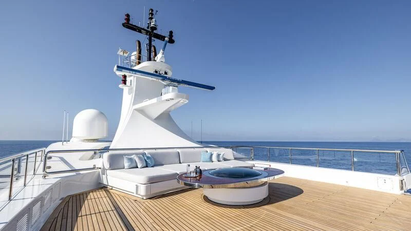 a boat on a deck aboard FELIX Yacht for Sale