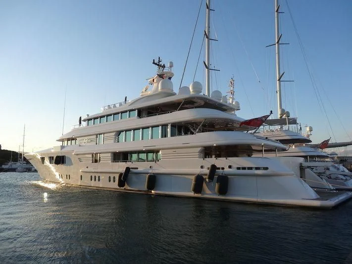 a large white boat aboard FELIX Yacht for Sale