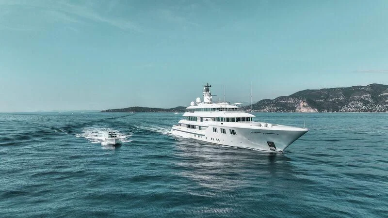 a white boat in the water aboard FELIX Yacht for Sale
