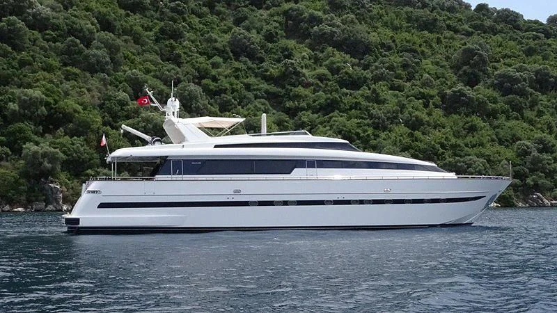 a white yacht on the water aboard SHERAN Yacht for Sale