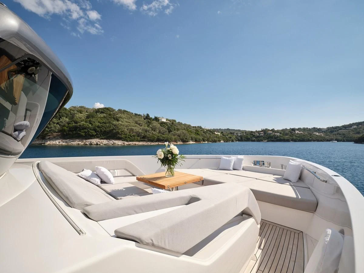 a boat with a flower on the front aboard ZILVAR IV Yacht for Sale