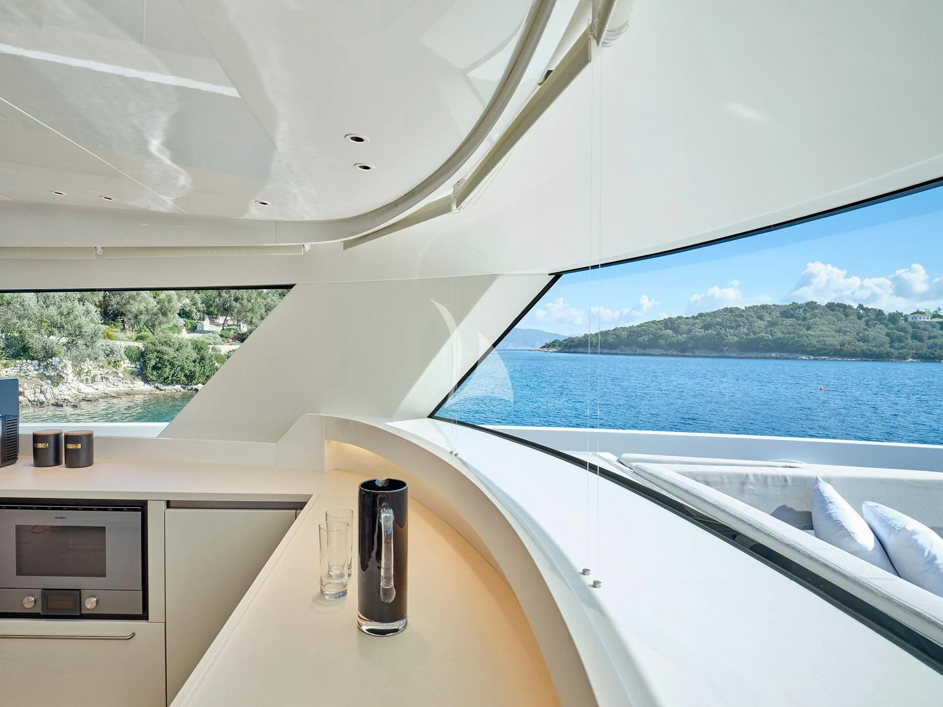 a view of the ocean from the inside of a vehicle aboard ZILVAR IV Yacht for Sale