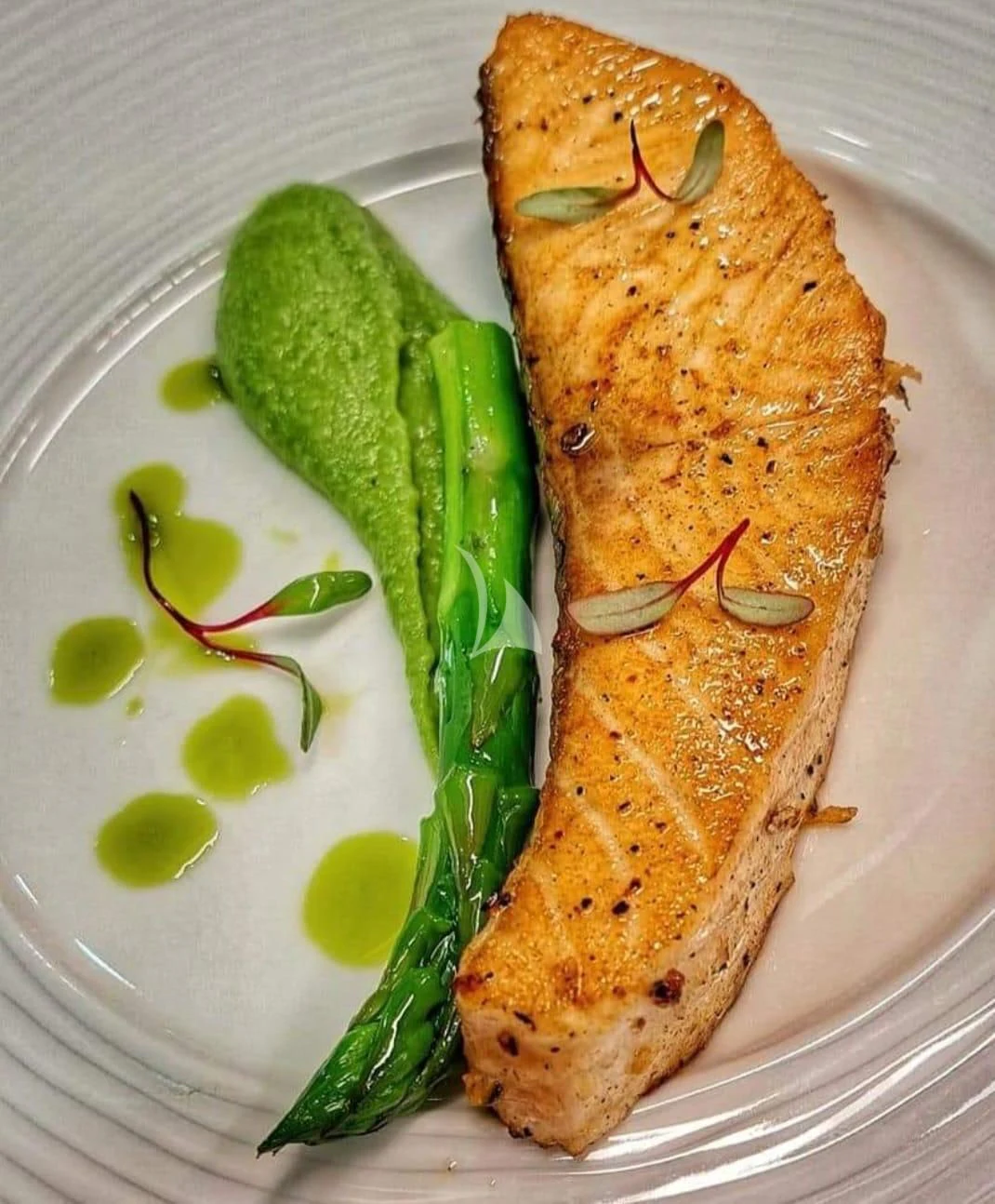 a plate of food aboard ZILVAR IV Yacht for Sale