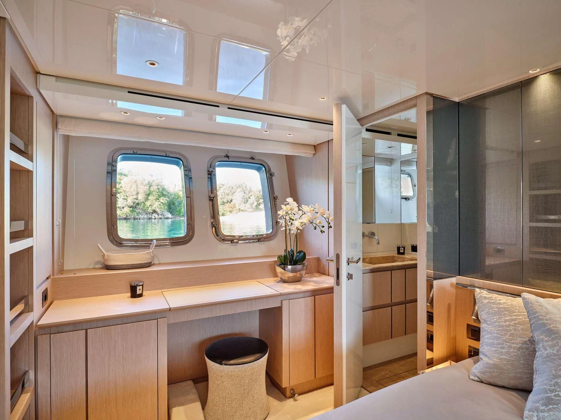 a bathroom with a sink and a mirror aboard ZILVAR IV Yacht for Sale