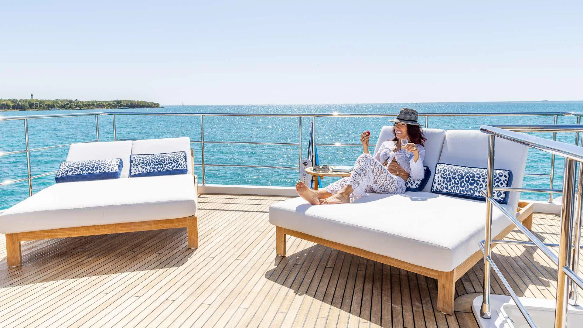 a person sitting on a boat aboard CAPTAIN MORGAN II Yacht for Sale