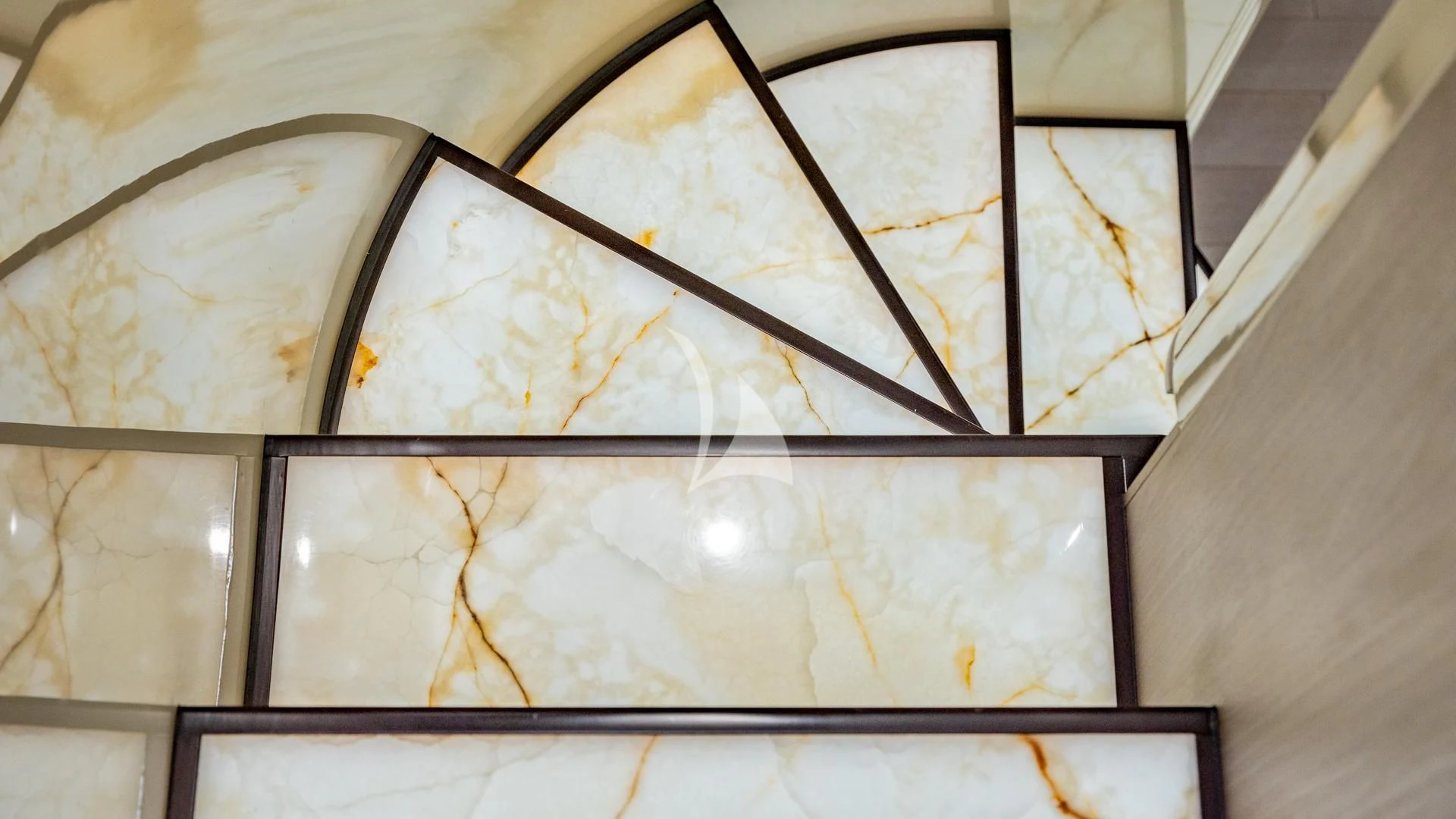 a glass window with a map aboard CAPTAIN MORGAN II Yacht for Sale