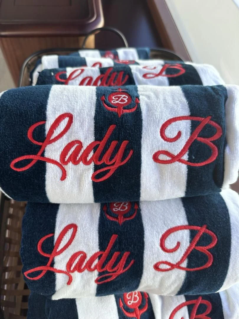 a red and white t-shirt aboard LADY B Yacht for Sale