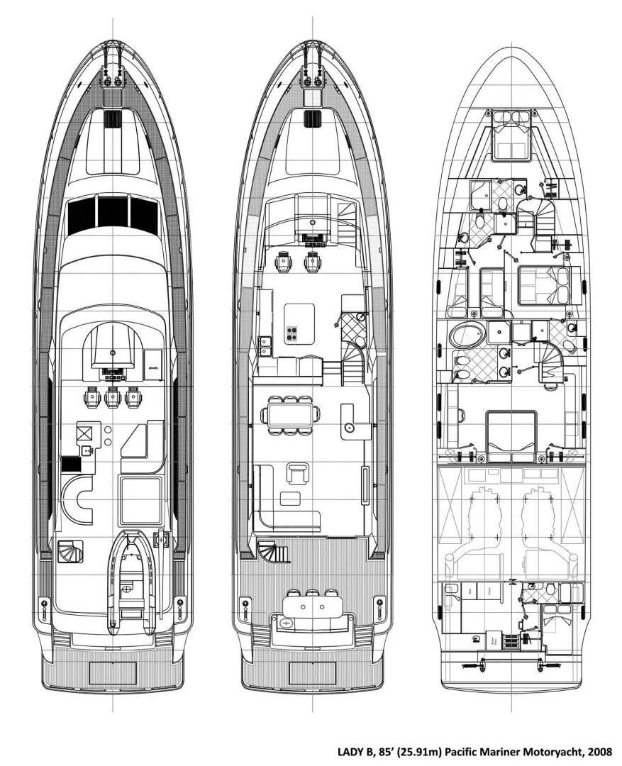 diagram, engineering drawing aboard LADY B Yacht for Sale