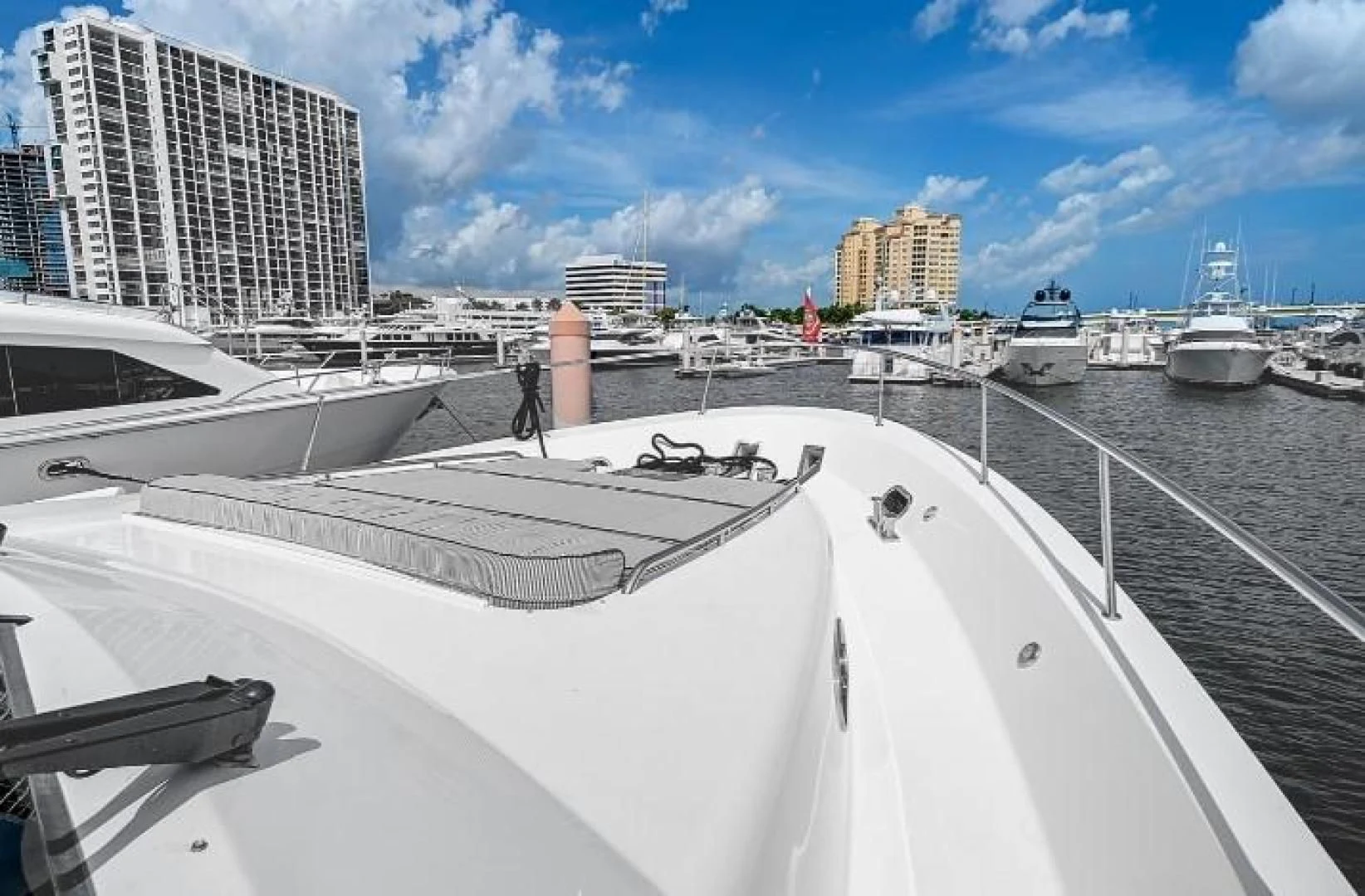 a group of boats in a harbor aboard LADY B Yacht for Sale