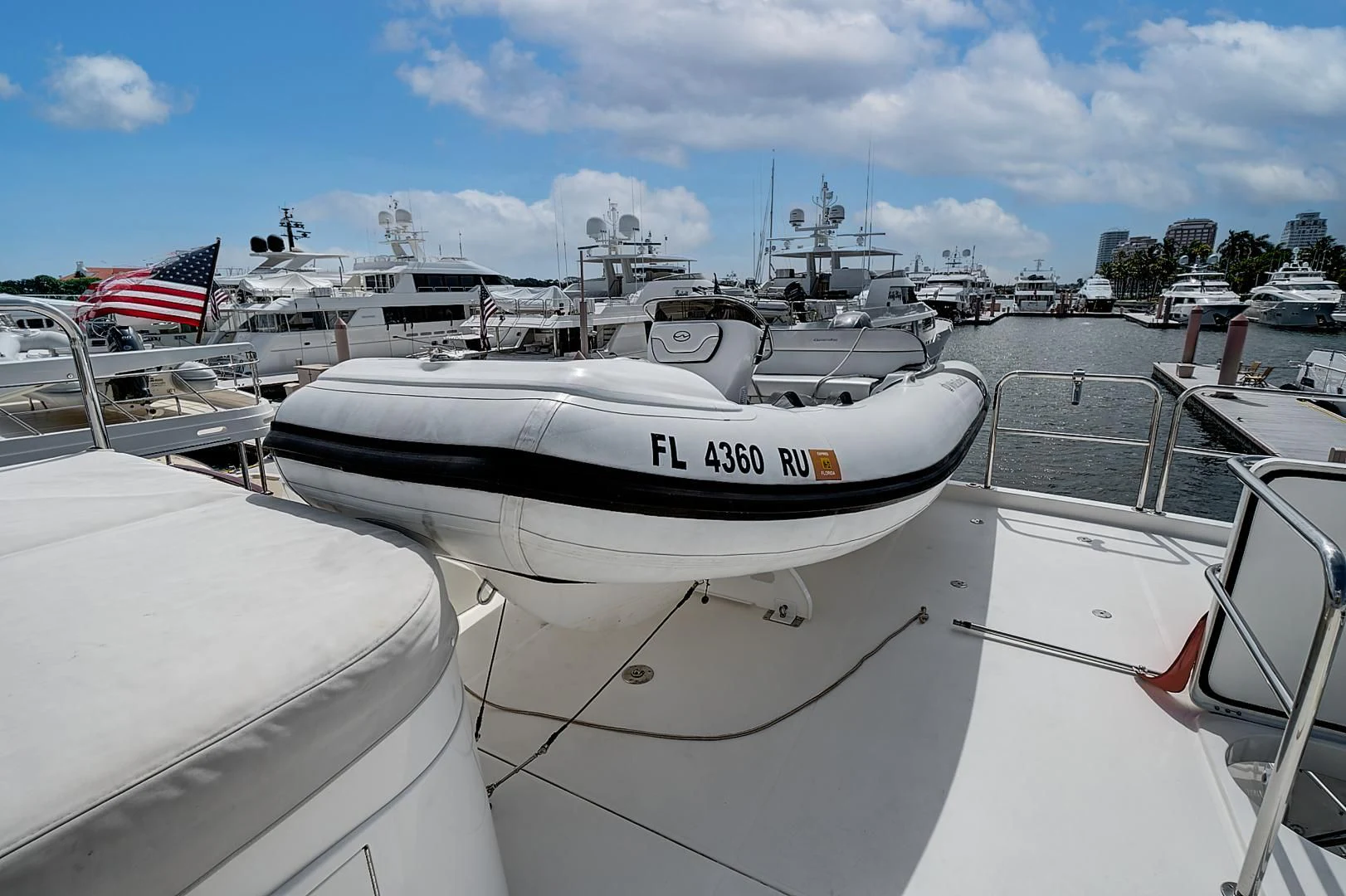 a boat in a harbor aboard LADY B Yacht for Sale