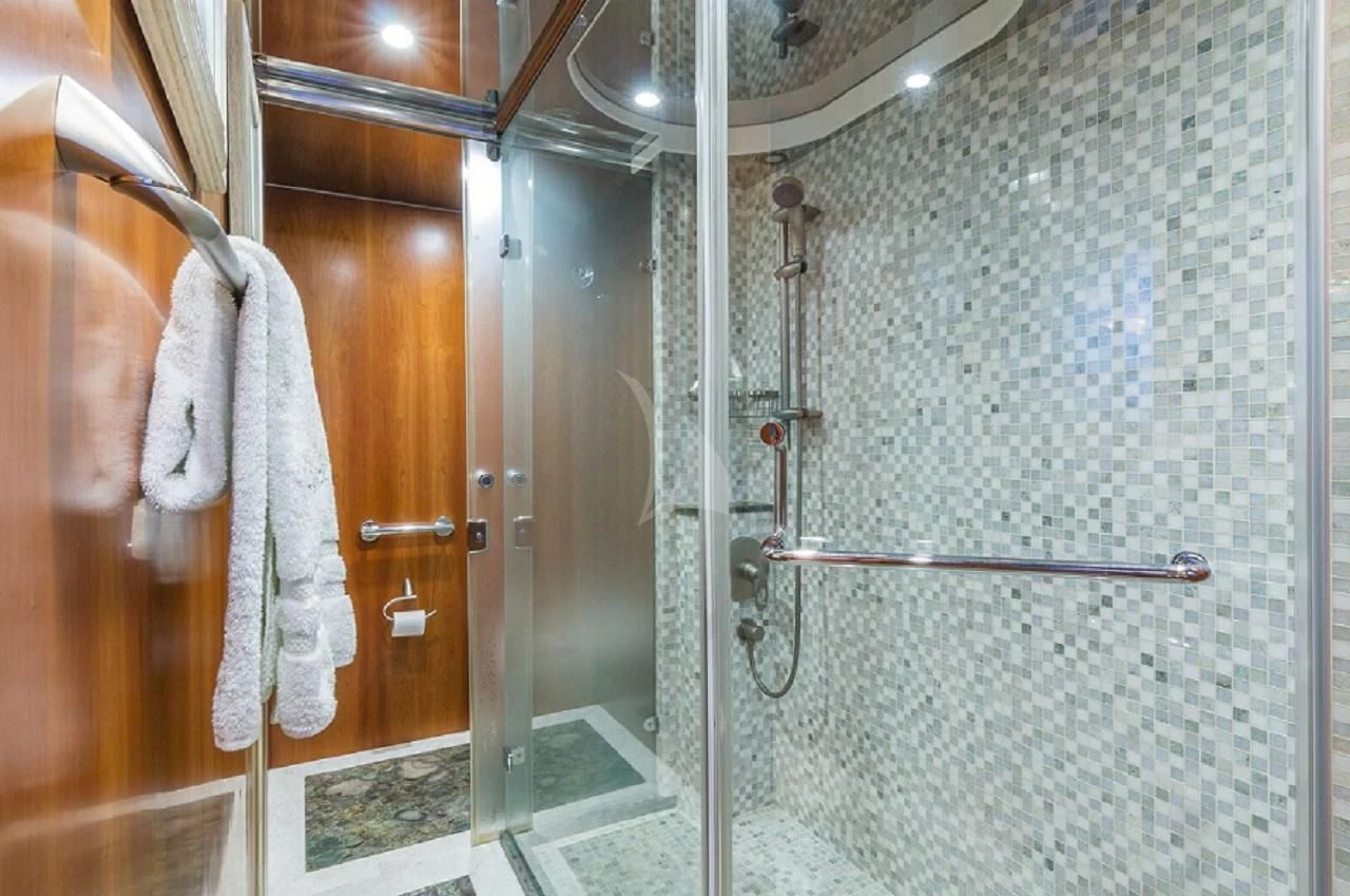 a bathroom with a shower aboard ANDIAMO Yacht for Charter