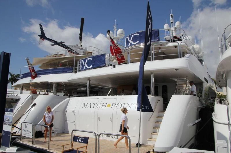 a couple of people standing next to a large plane aboard CARTE BLANCHE Yacht for Charter
