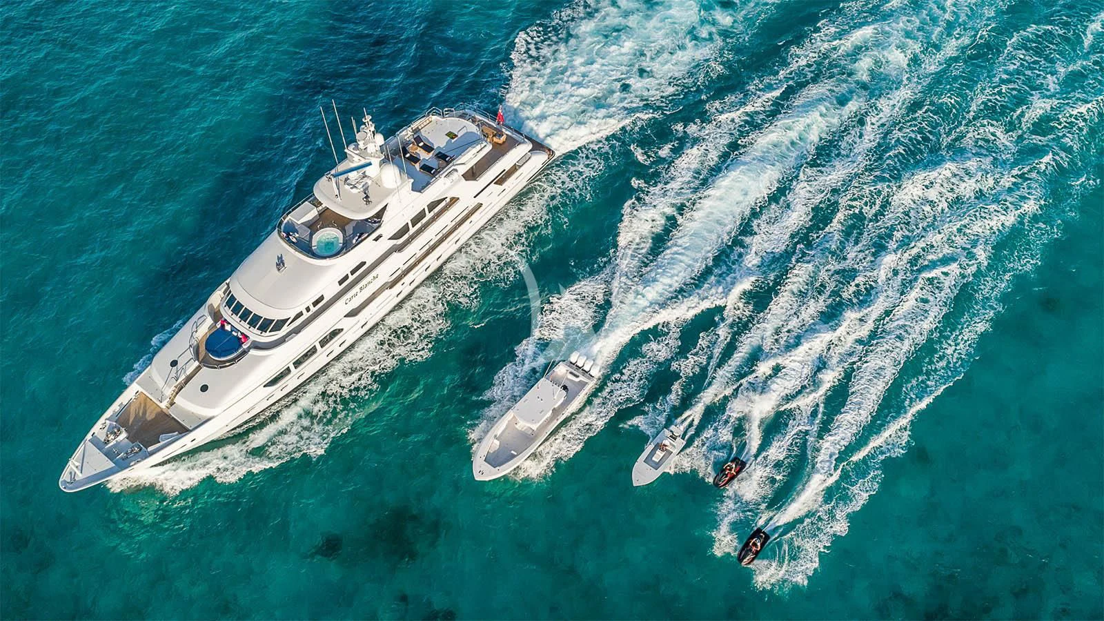 a high angle view of a ship aboard CARTE BLANCHE Yacht for Charter
