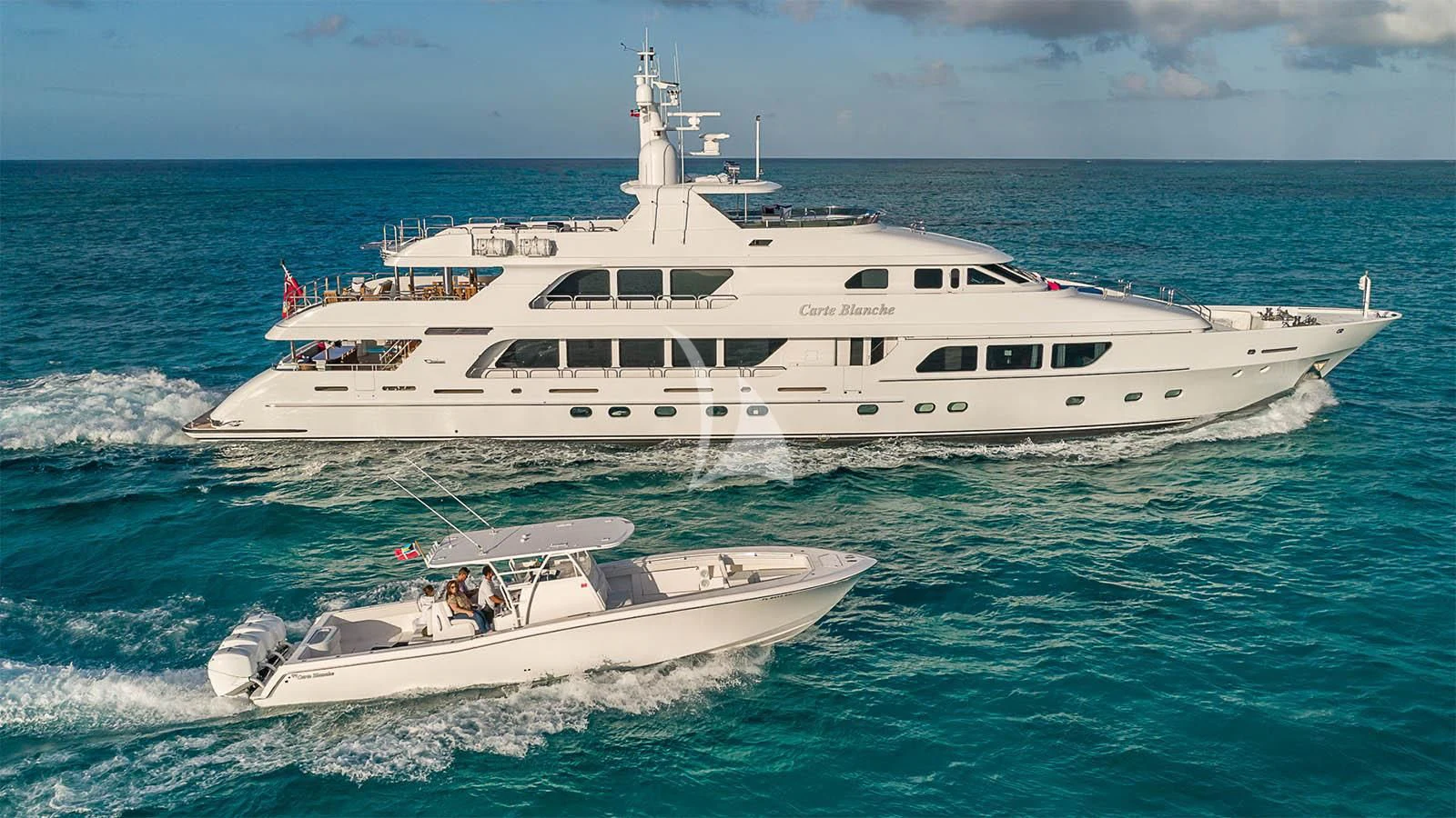 a boat on the water aboard CARTE BLANCHE Yacht for Charter