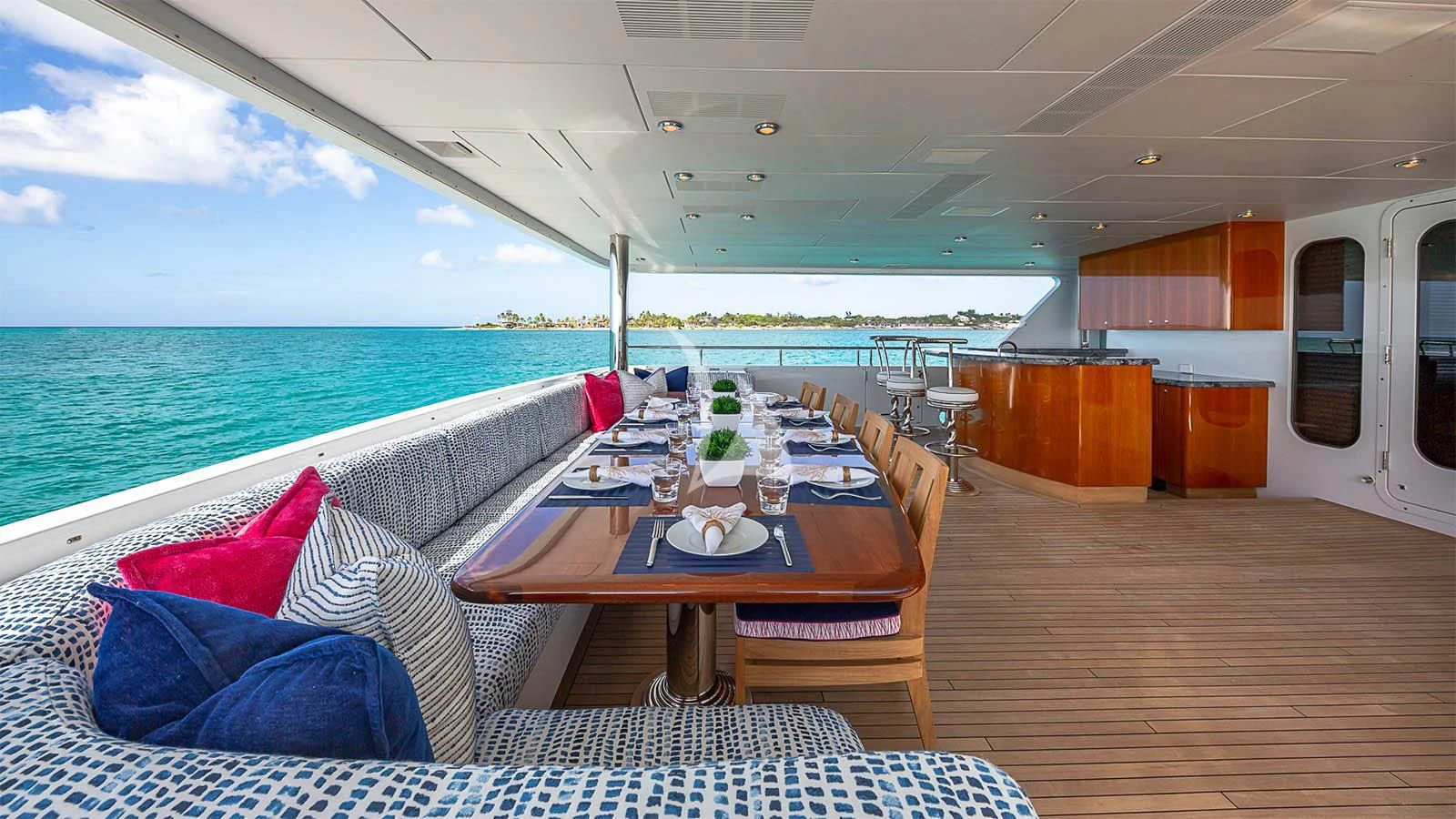 a table on a boat aboard CARTE BLANCHE Yacht for Charter