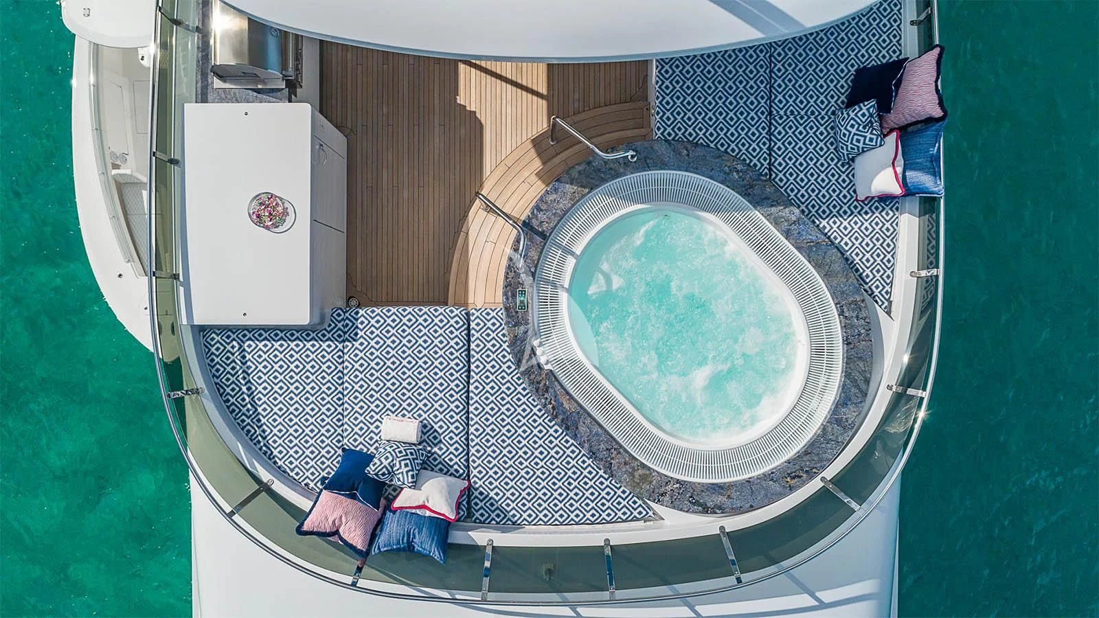 a person standing in a tub aboard CARTE BLANCHE Yacht for Charter