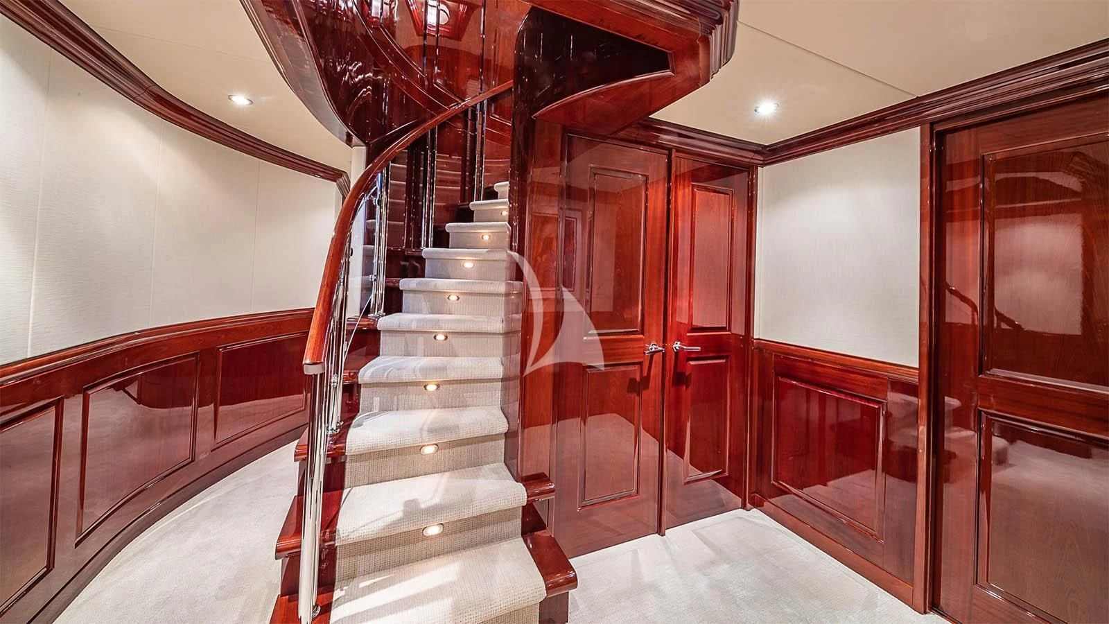 a staircase in a building aboard CARTE BLANCHE Yacht for Charter