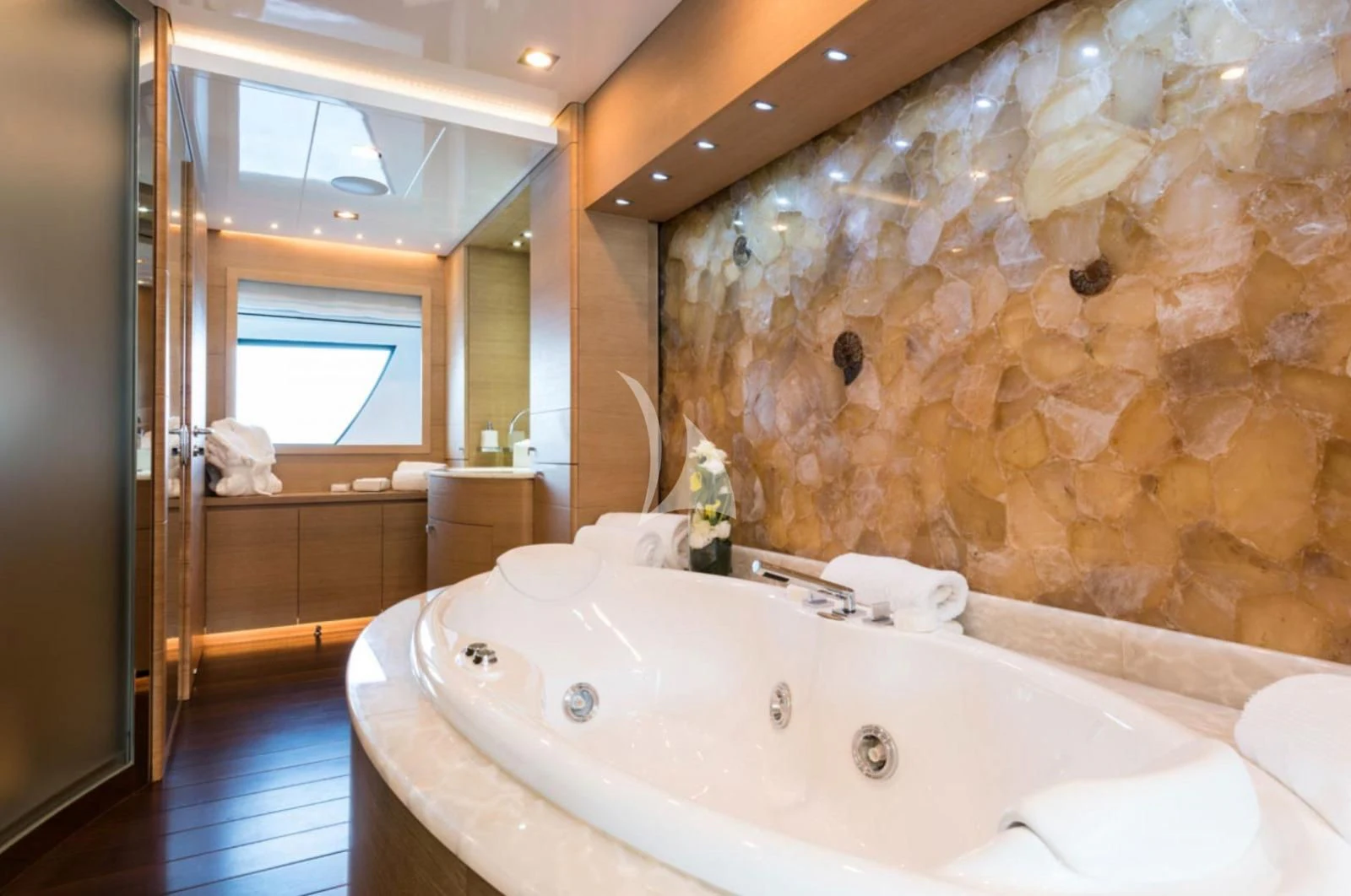 a large bathroom with a large bathtub aboard ZIA Yacht for Sale