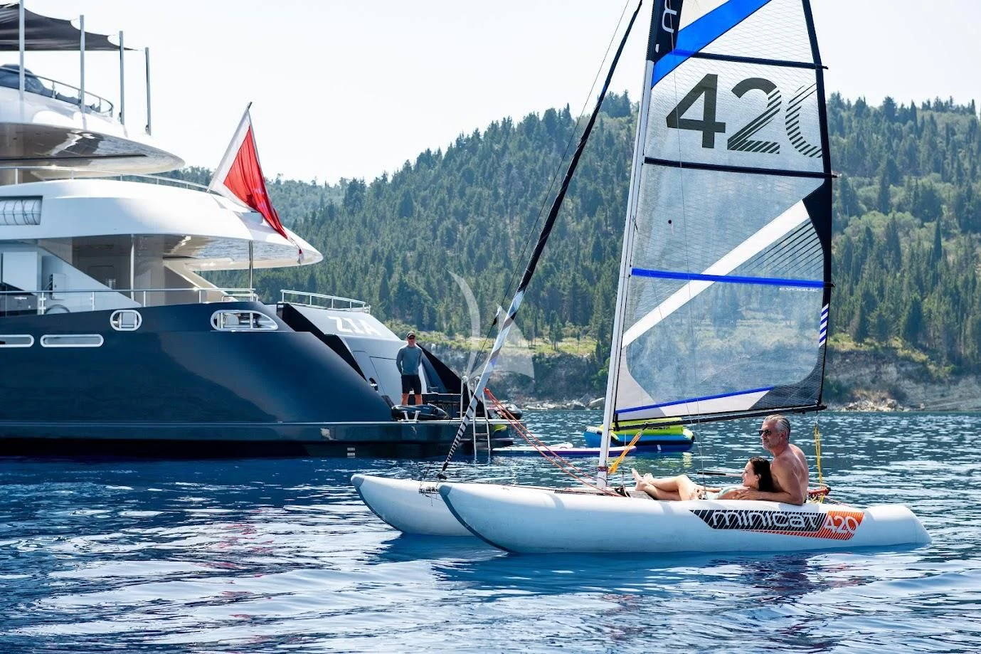 a group of people on a sailboat aboard ZIA Yacht for Sale