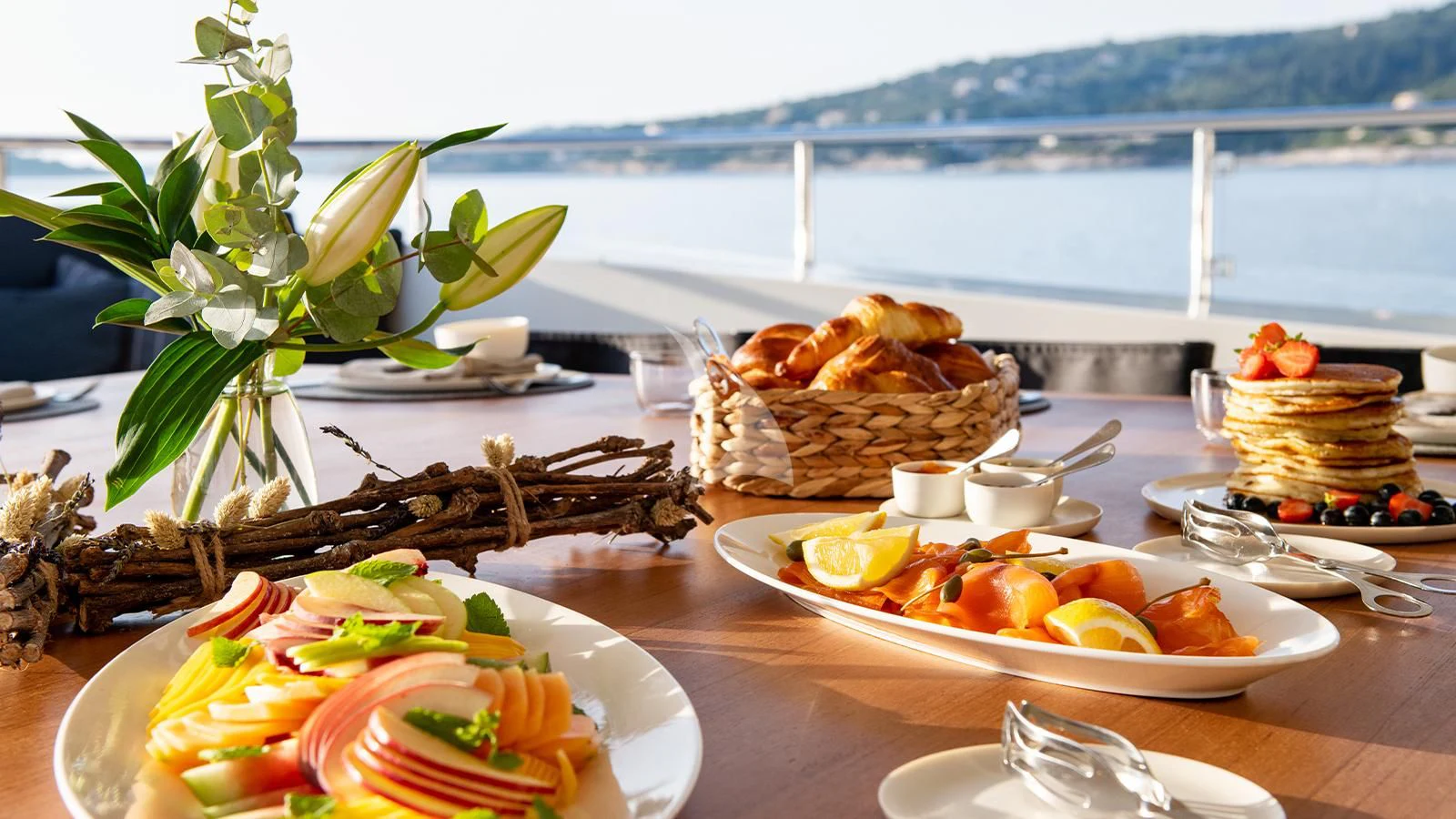a table with food on it aboard ZIA Yacht for Sale