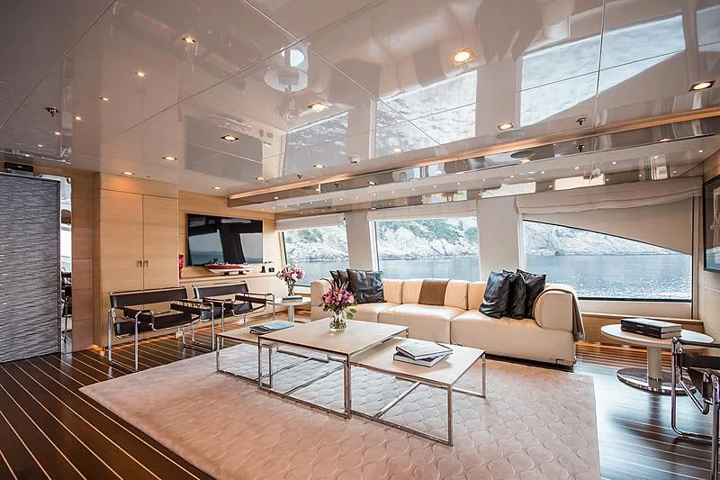 a living room with a large window aboard ZIA Yacht for Sale