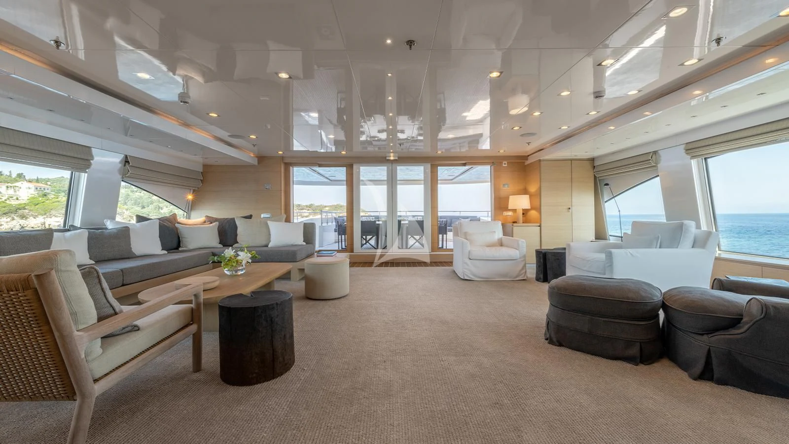 a large living room with a large open floor plan aboard ZIA Yacht for Sale