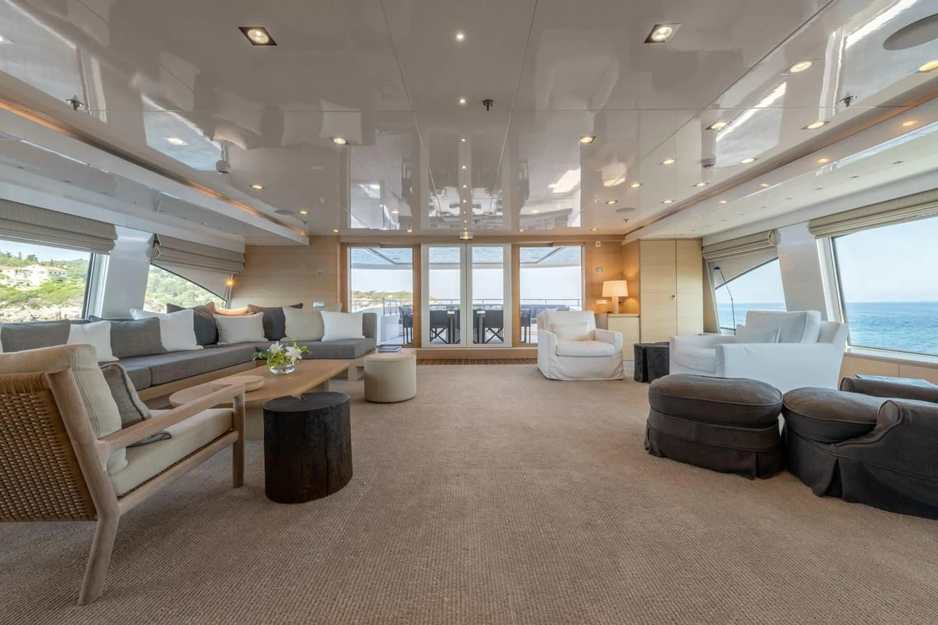 a large living room with a large open floor plan aboard ZIA Yacht for Sale