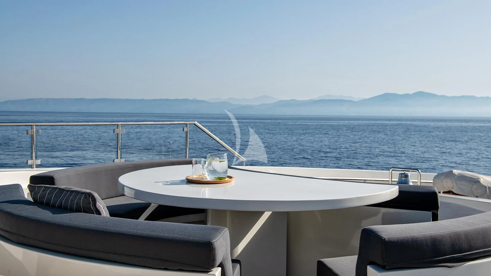 a table on a boat aboard ZIA Yacht for Sale