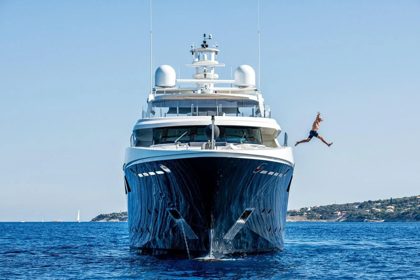 a large boat in the water aboard ZIA Yacht for Sale