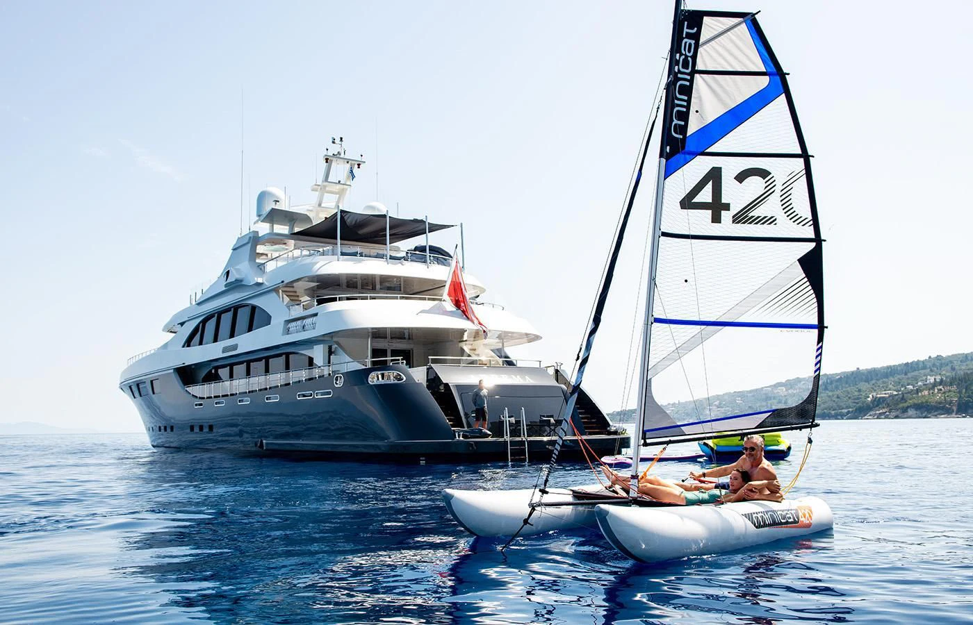 a person on a boat in the water aboard ZIA Yacht for Sale