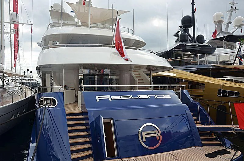a boat with a staircase on the deck aboard ZIA Yacht for Sale