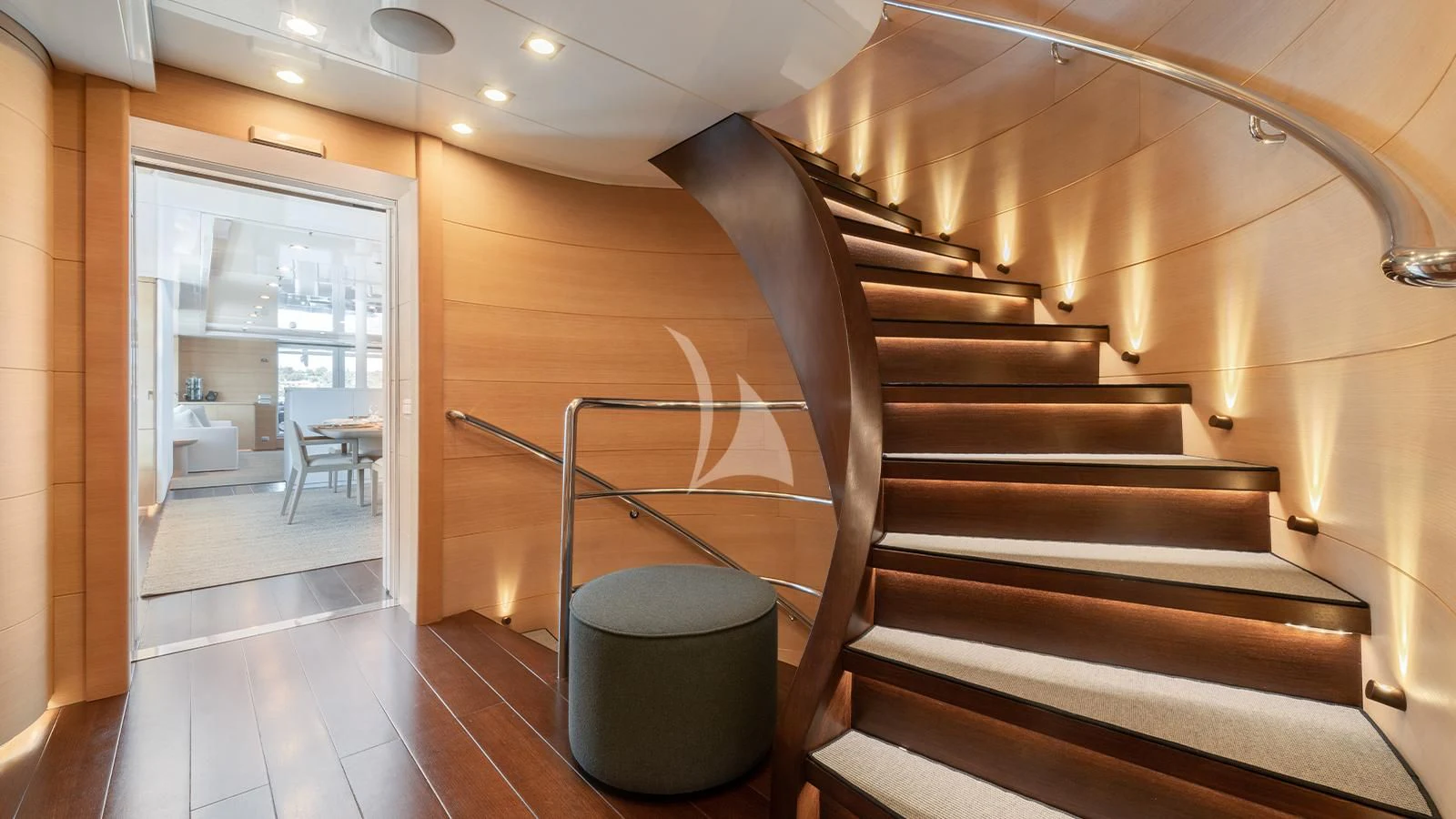 a staircase in a house aboard ZIA Yacht for Sale