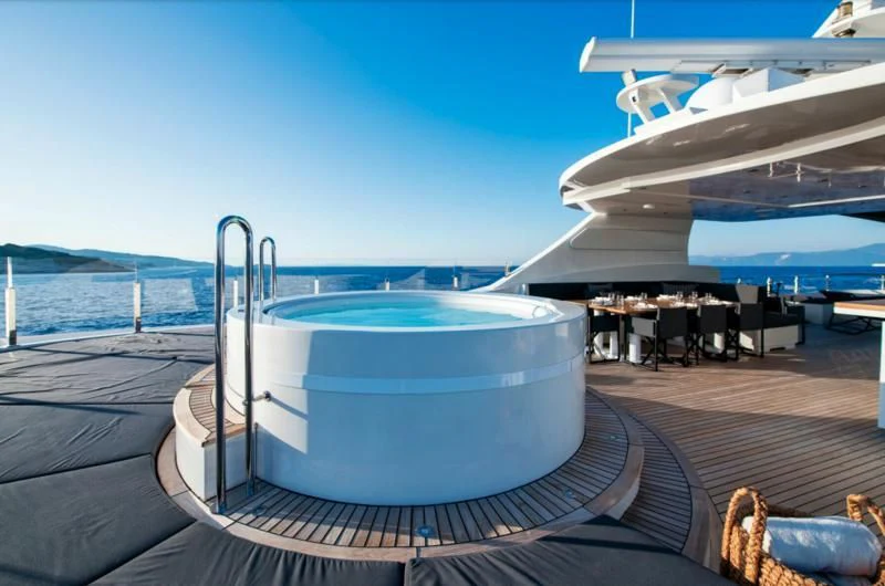 a glass of water on a boat aboard ZIA Yacht for Sale