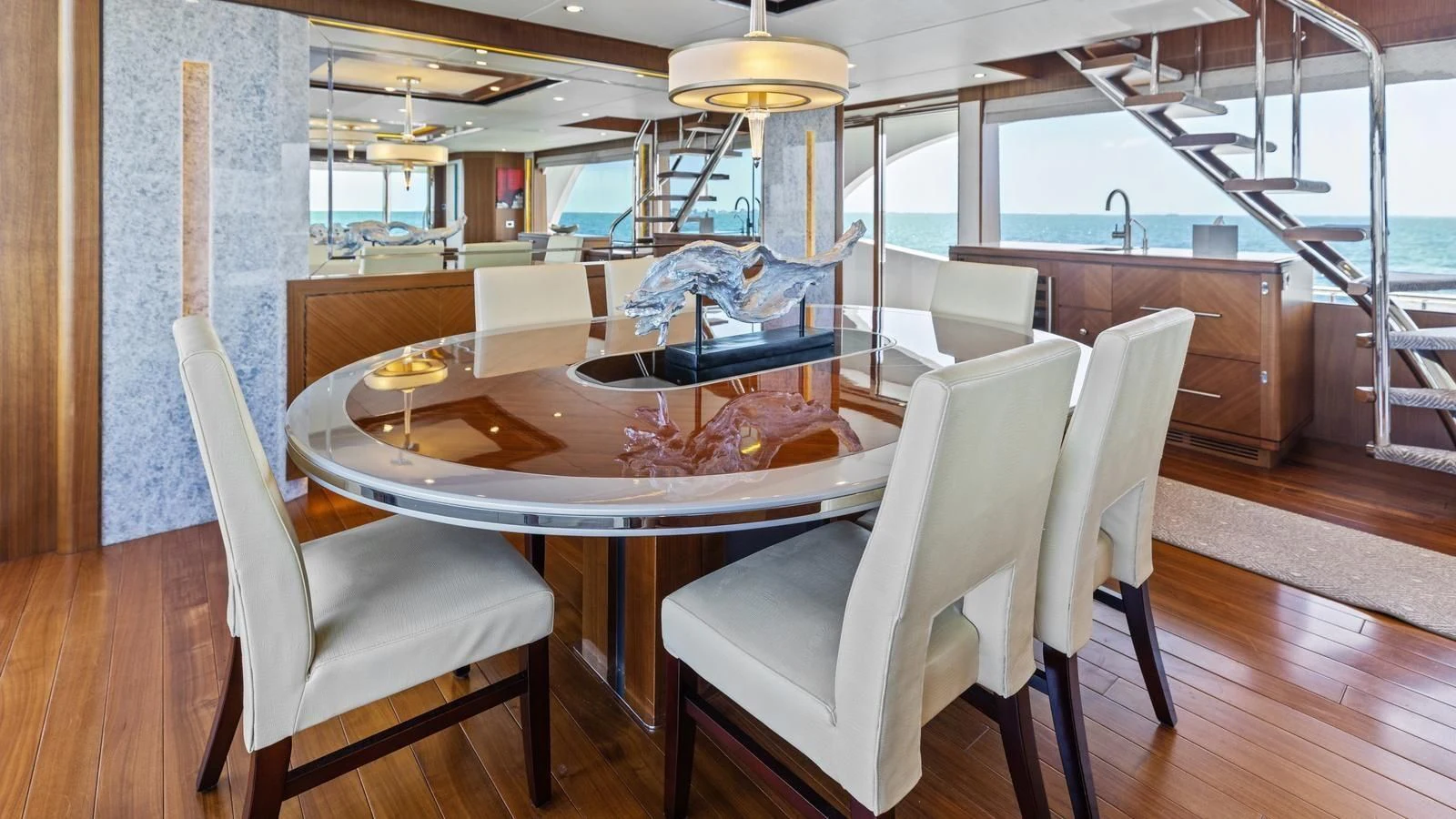 a dining table in a house aboard CLAYMAKER Yacht for Sale